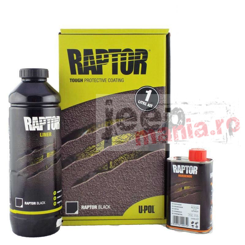 Kit 1 Litru Vopsea Neagra Texturata U-Pol® RAPTOR , contine ...