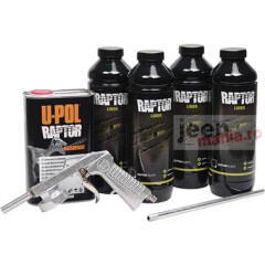 Kit 4 Litri Vopsea Neagra Texturata U-Pol® RAPTOR, contine Catalizator si Pistol Vopsire Raptor / Bed Liner