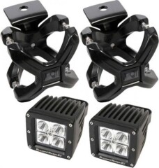 Set 2 Proiectoare LED Cube CREE 3 in / 7.6 cm NEGRU / SILVER, cu Suport X-Clamp pt. bara tubulara 2.25 in–3 in (5.7 cm – 7.6 cm) - Rugged Ridge -, Driving Light, 16 Wati - Rugged Ridge -